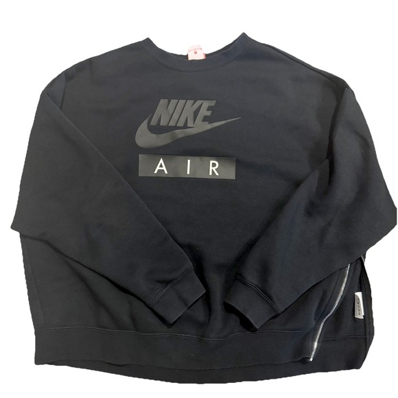 Nike Tops - Nike Air Sweatshirt Black Cropped Boxy Oversized Fleece Side Zip Pullover Size S